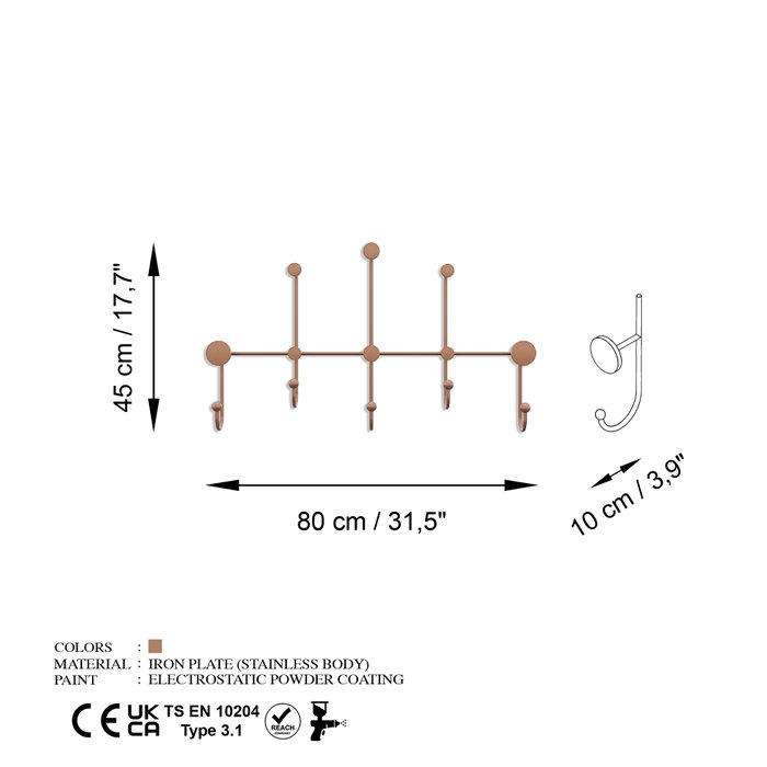 Wallity Iyon-C Gancho de pared de metal cobre Wallity Iyon-C Gancho de pared de metal cobre